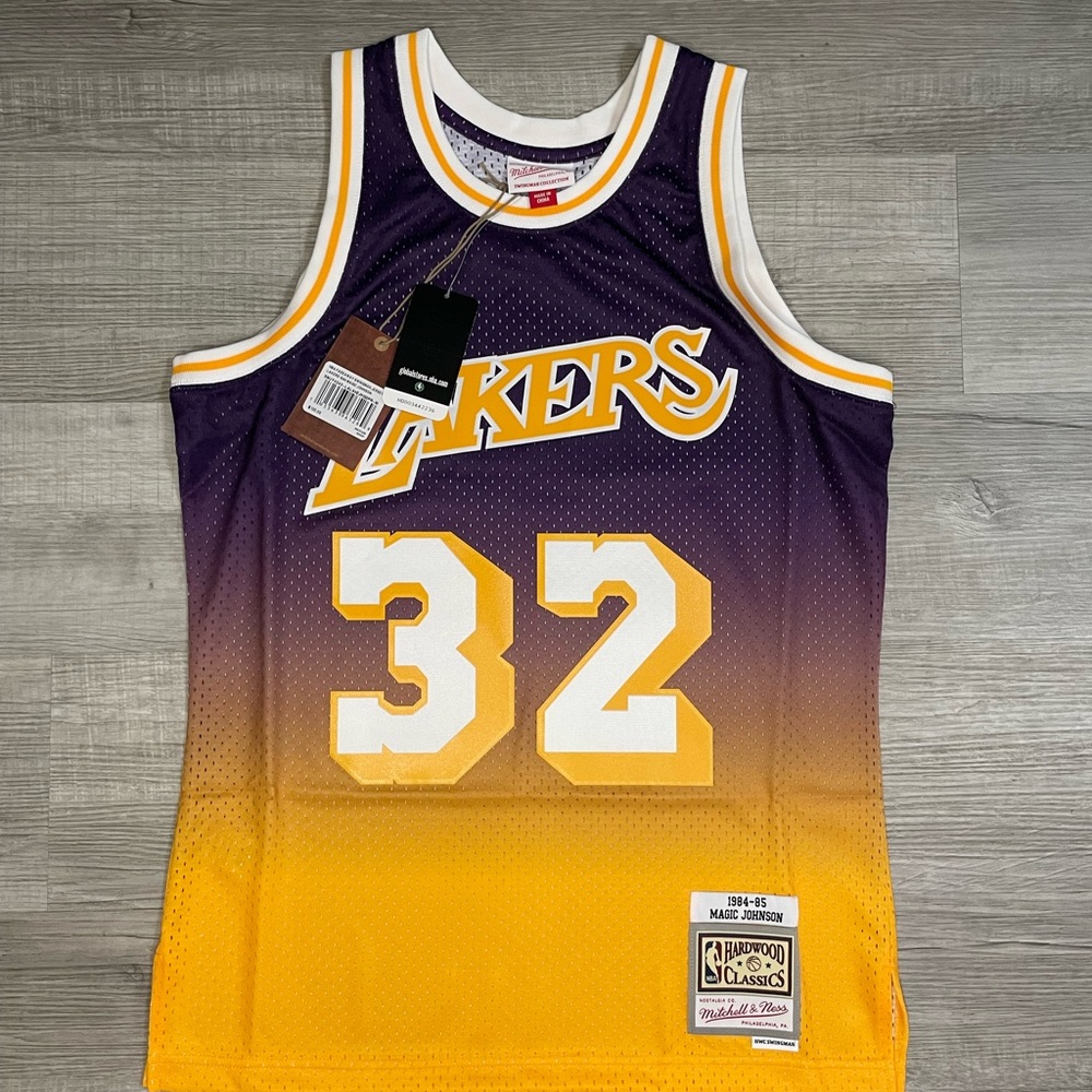 Mitchell and Ness LA Lakers Magic Johnson 1984 Yellow Fadeaway Jersey